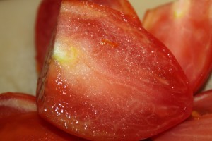 The thick meaty texture of the Amish Paste tomato
