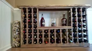 Our wine rack created for free from old barn and pallet wood.