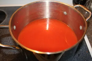 Tomato Juice - after being put through the strainer to remove the seeds and pulp