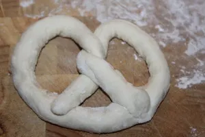 Pretzel formed and ready for the egg wash. 