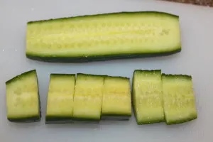 Slice your cucumbers however you desire for this recipe!