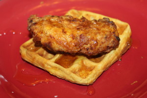 Chicken and waffles drizzled with pure Ohio maple syrup. 