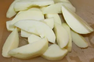 Peel, core, and wedge your apples. You don't want too small of slices or it will end up being mush. 