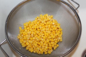 Strain the liquid off fresh or canned corn before adding it the mixture. 