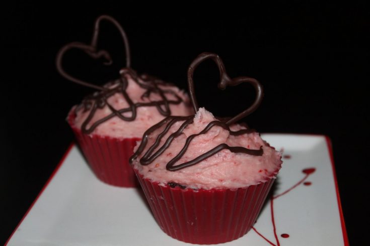 chocolate cupcake with strawberry icing