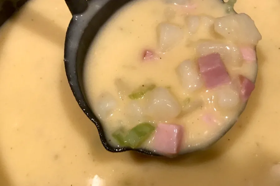 bowl of Cheesy Potato and Ham Soup 