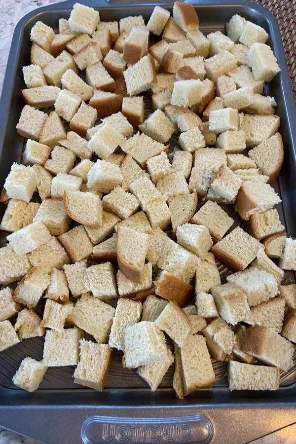 drying bread cubes 