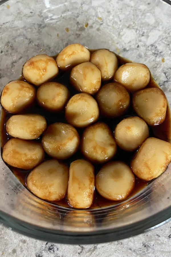 water chestnuts soaking in soy sauce