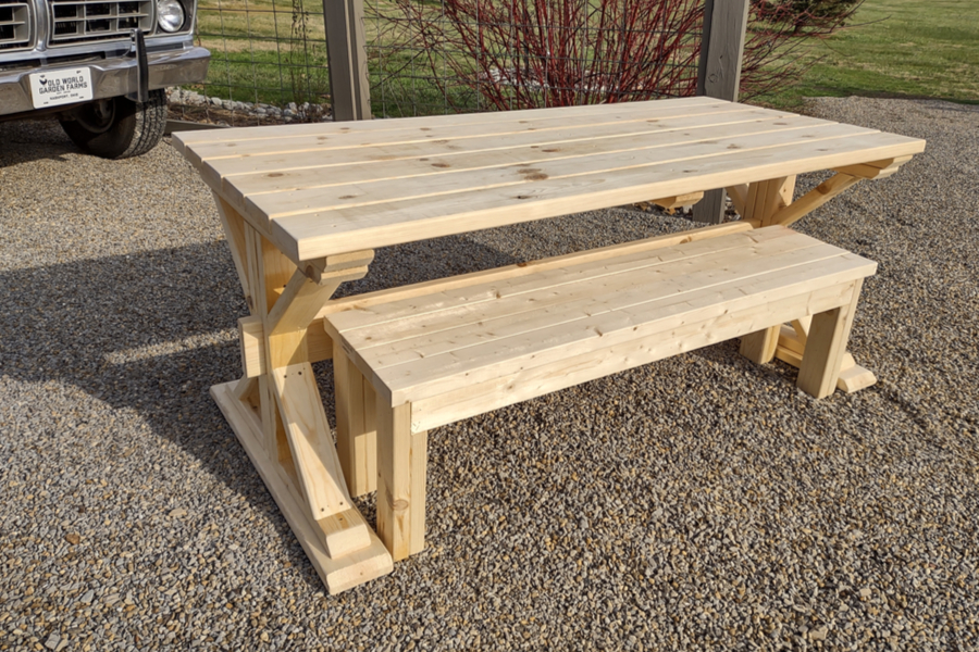 DIY Trestle Picnic Table With Benches 