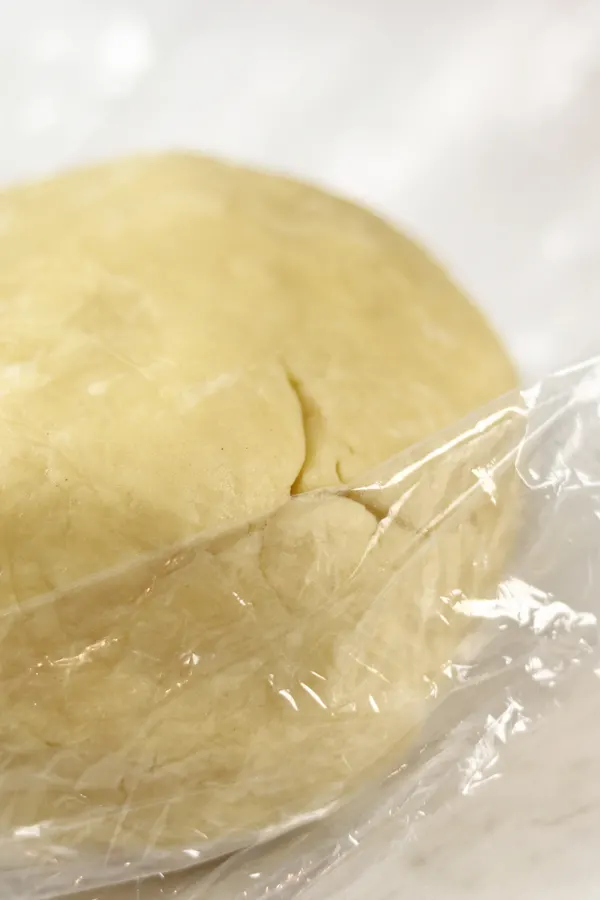 pie crust dough in plastic wrap