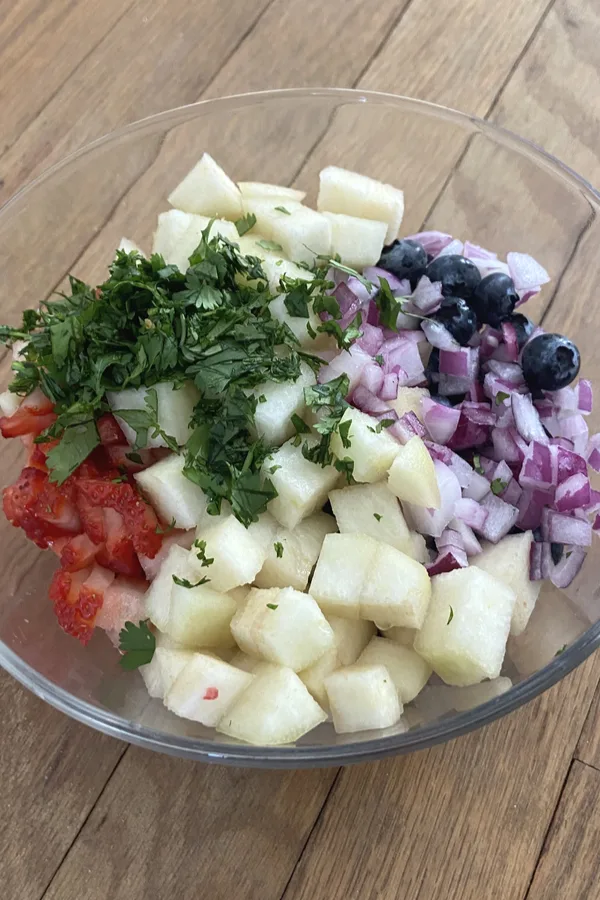 cilantro and onion added to fruit