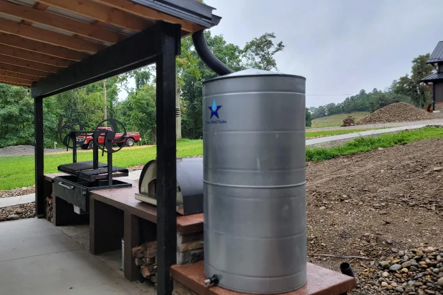 collecting rainwater at the barn