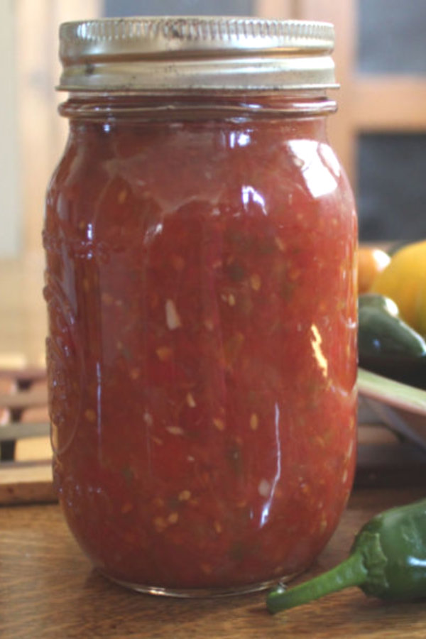 jar of homemade picante sauce