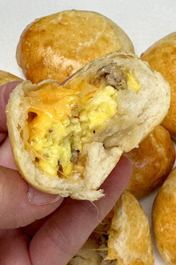 air fryer breakfast biscuit bomb torn in two pieces