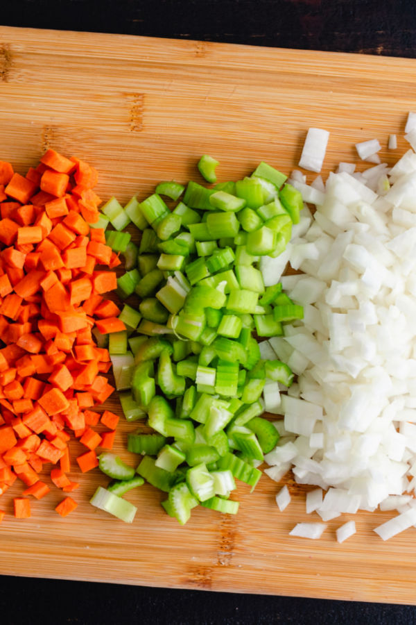 diced carrots, celery and onion