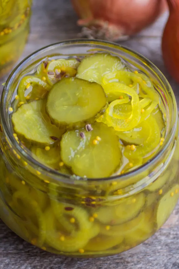 opened jar of bread and butter pickles