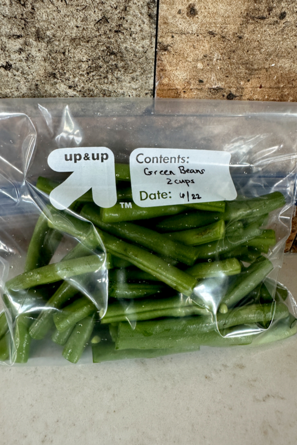 freezer bag full of green beans 