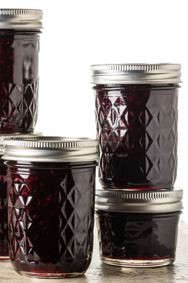 black raspberry jam canned in mason jars