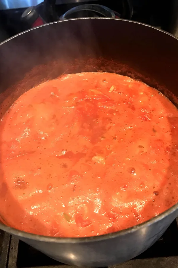simmering tomato liquid