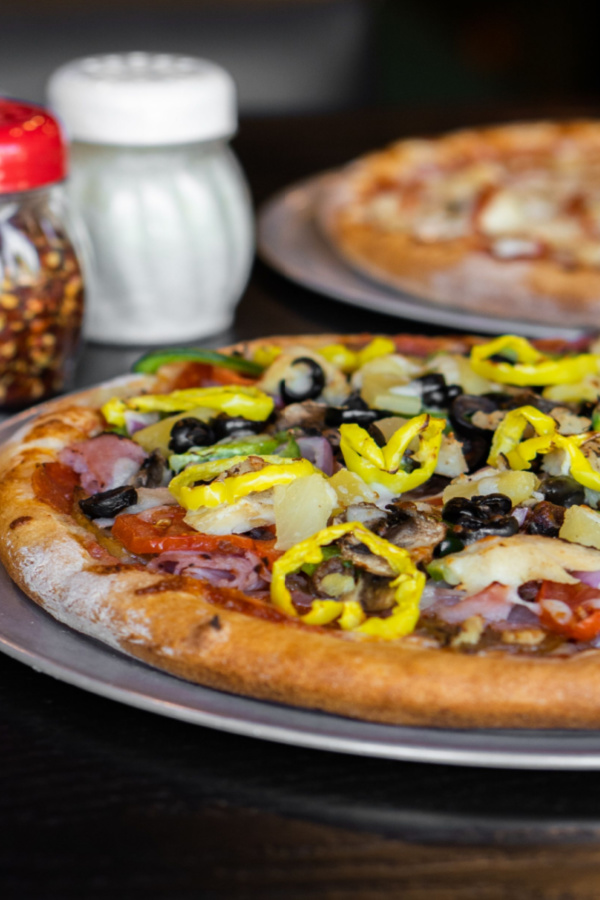 pizza with canned pickled banana pepper rings