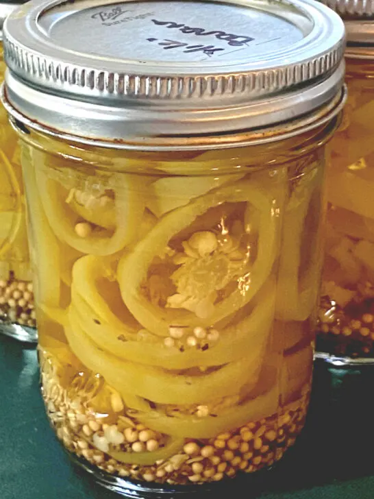 pickled banana pepper rings in mason jar