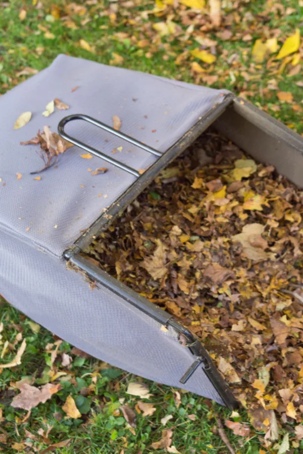 shredding leaves in a mower