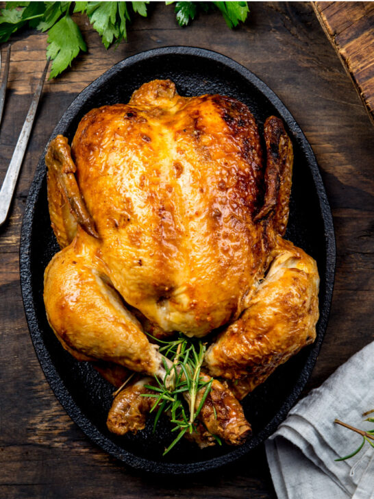 roast chicken on platter