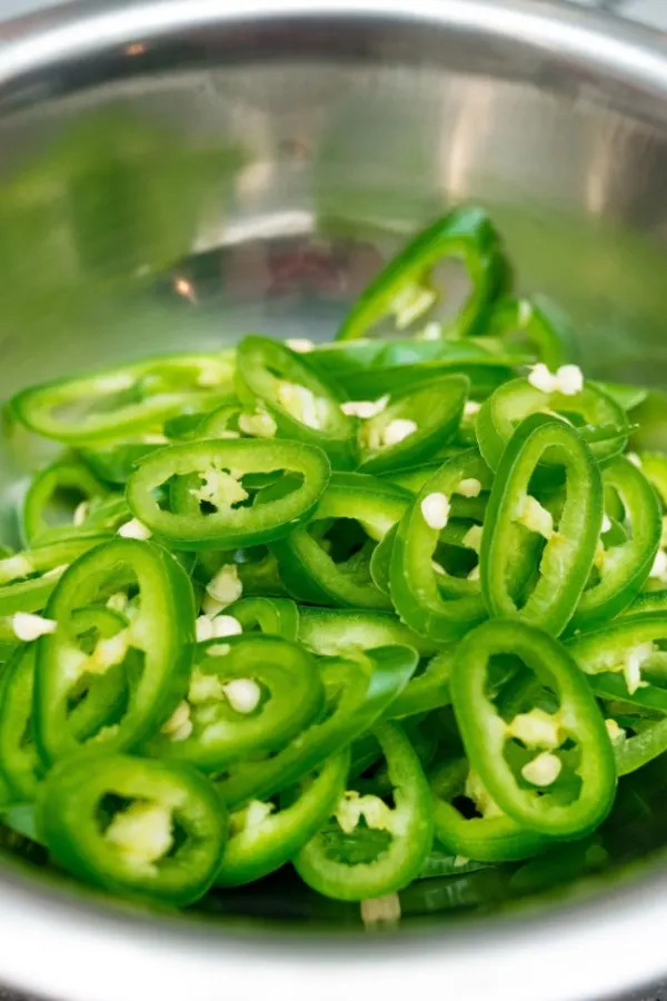 pepper rings in metal bowl