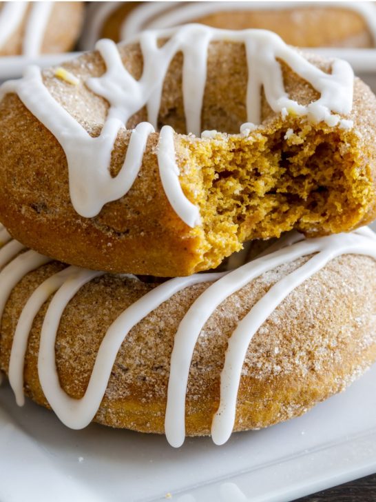 homemade pumpkin donuts with icing