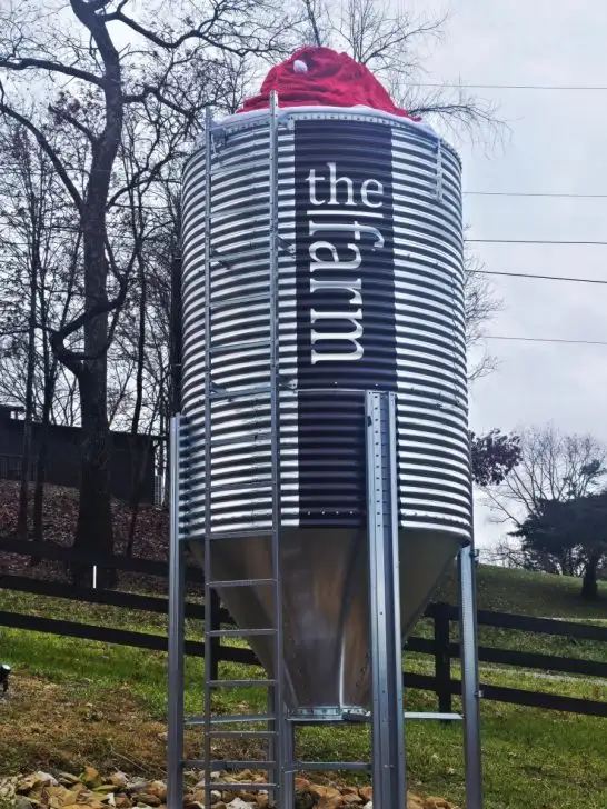 grain bin sign with Santa hat