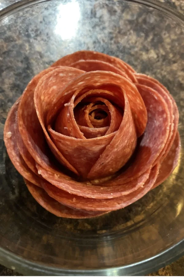 meat rose for New Year's Eve Charcuterie board

