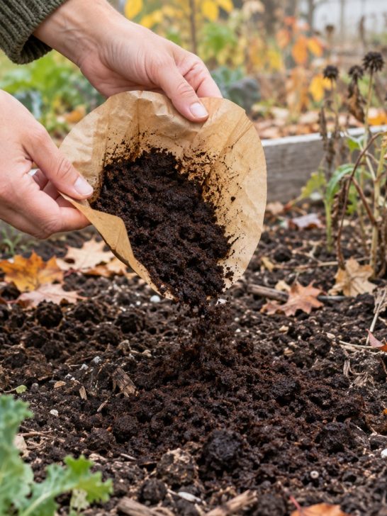 coffee grounds flowerbeds in fall