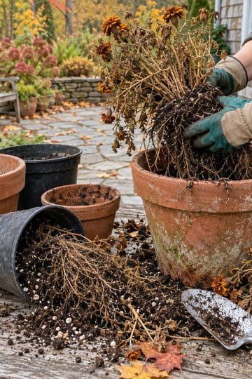 save potting soil in the fall