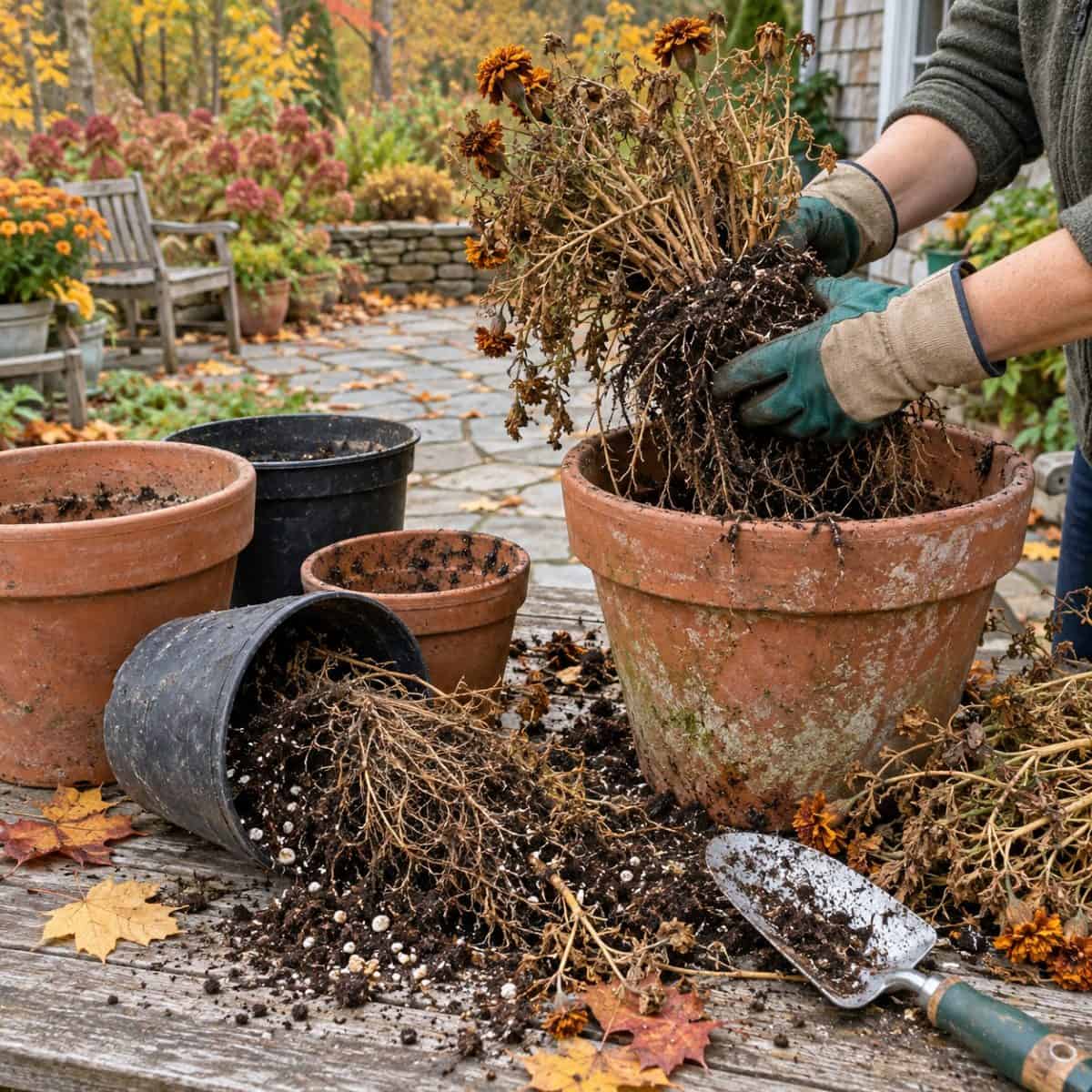 save potting soil in the fall
